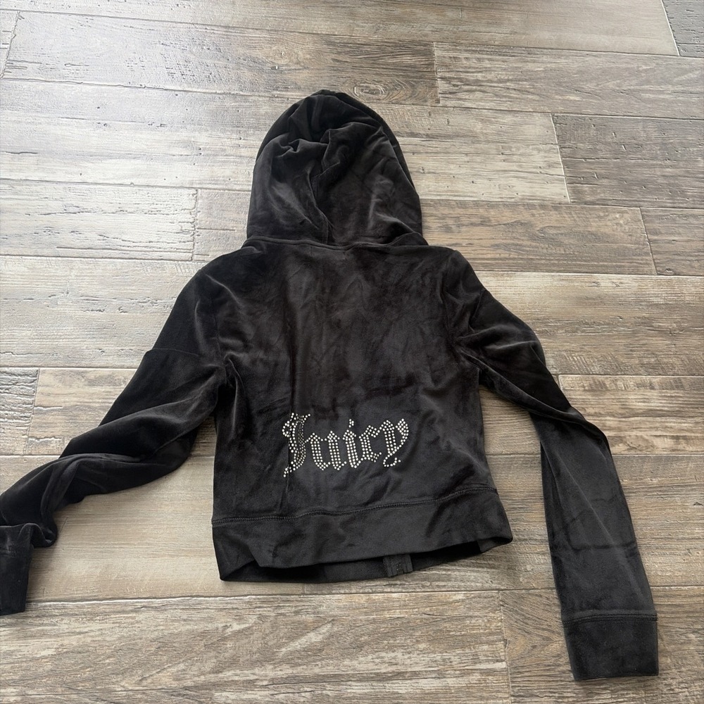 Juicy Couture Black Velour Pullover‎ Hoodie Women's Size Small Logo Hooded NWT - Picture 4 of 7